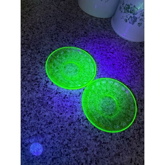 Vintage Other - Vintage Federal Green Depression Uranium Glass Saucers Plates 5.5 Inch Set of 2